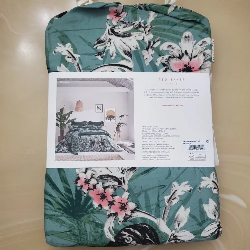 Ted Baker Kingdom Floral 100% Cotton 2 Piece Twin Duvet Cover Set